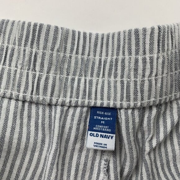 Old Navy Light Gray Striped Linen Blend High Rise Straight Leg Lounge Pant M - Picture 4 of 7